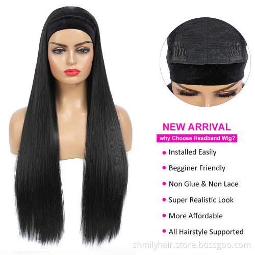 Shmily Brazilian Raw Human Virgin Remy Hair Headband Wig Vendor Wholesale Machine Made None Lace Glueless Wig Customized Styles